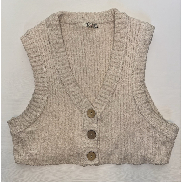 Free People Sweaters - Free People Cropped Sweater Vest Women’s XS Boho Coastal Knit Button Indie